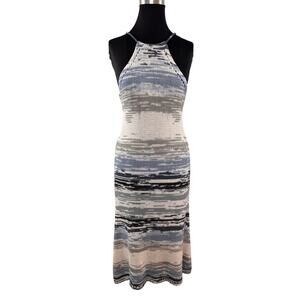 ZARA Gray Blue White Crochet Dress Ombre Chunky Knit Halter Neck Small S BLOGGER